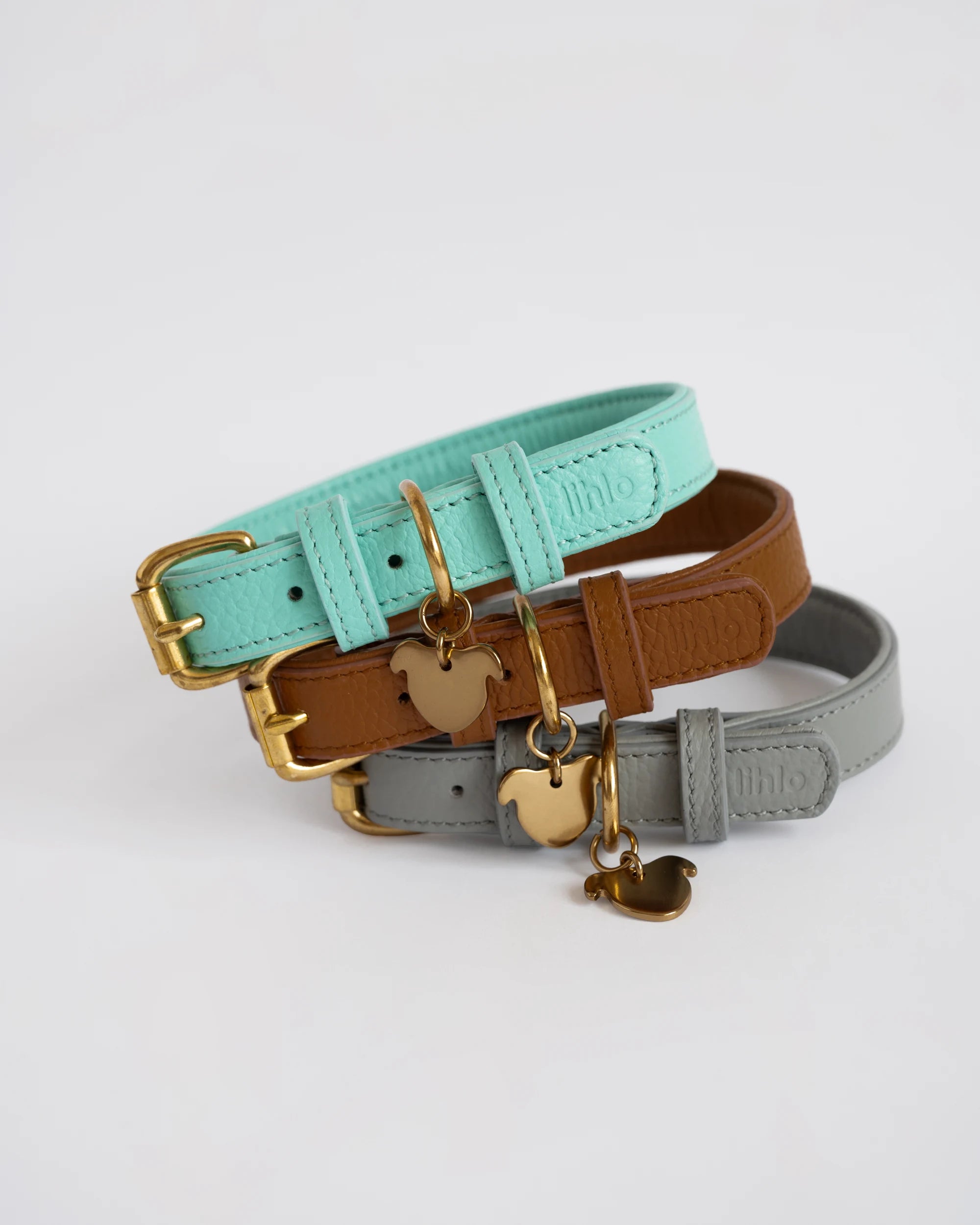 Aqua, Cognac and Grey lihlo leather dog collars
